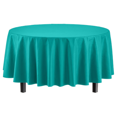 Teal 84&quot; Round Plastic Tablecover+