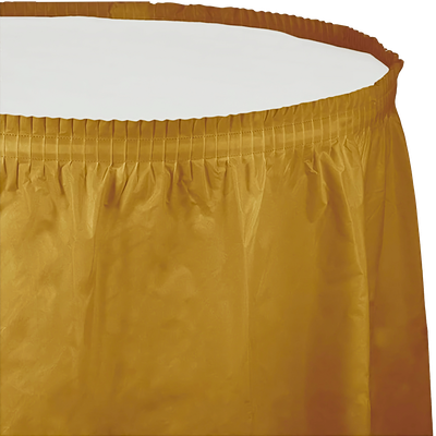 Glittering Gold 14' Plastic Table Skirt+