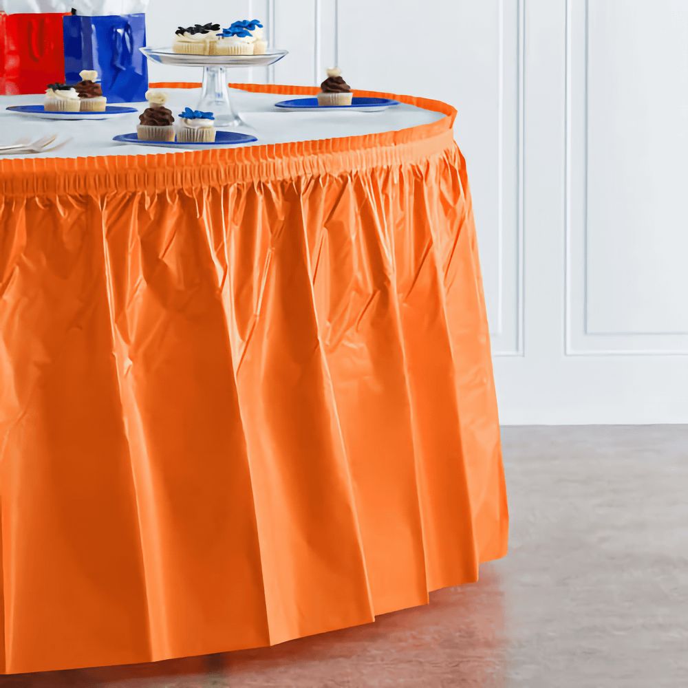 Sunkissed Orange 14&#39; Plastic Table Skirt AMZ+