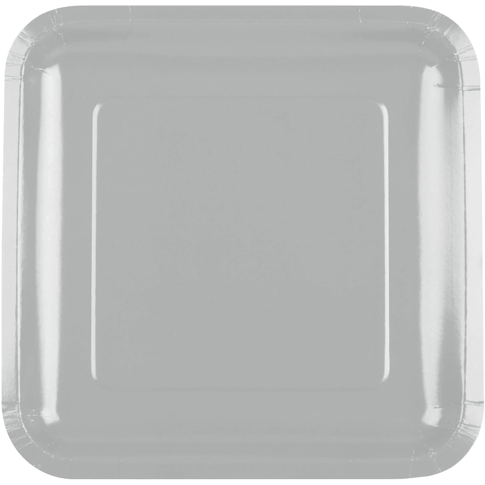Shimmering Silver 9&quot; Square Paper Plates 18ct+