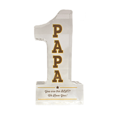 #1 Papa Engraved Glass Keepsake+