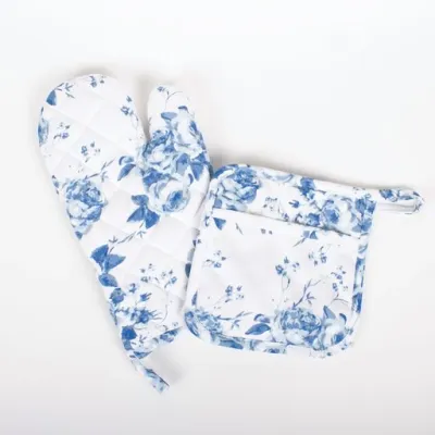 Blue Rose Oven Mitt Set+