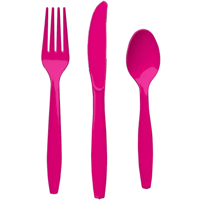 Hot Magenta Assorted Cutlery 24ct+
