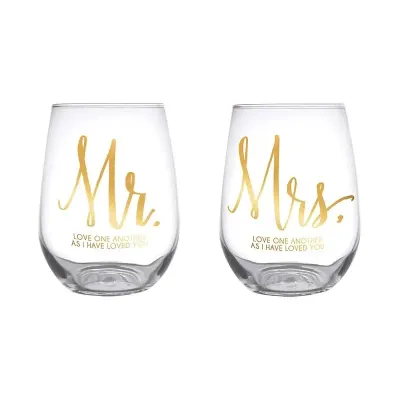 Stemless Glass Set - Mr &amp; Mrs+