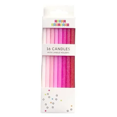 Tall Pink Glitter 16 Candle Set+