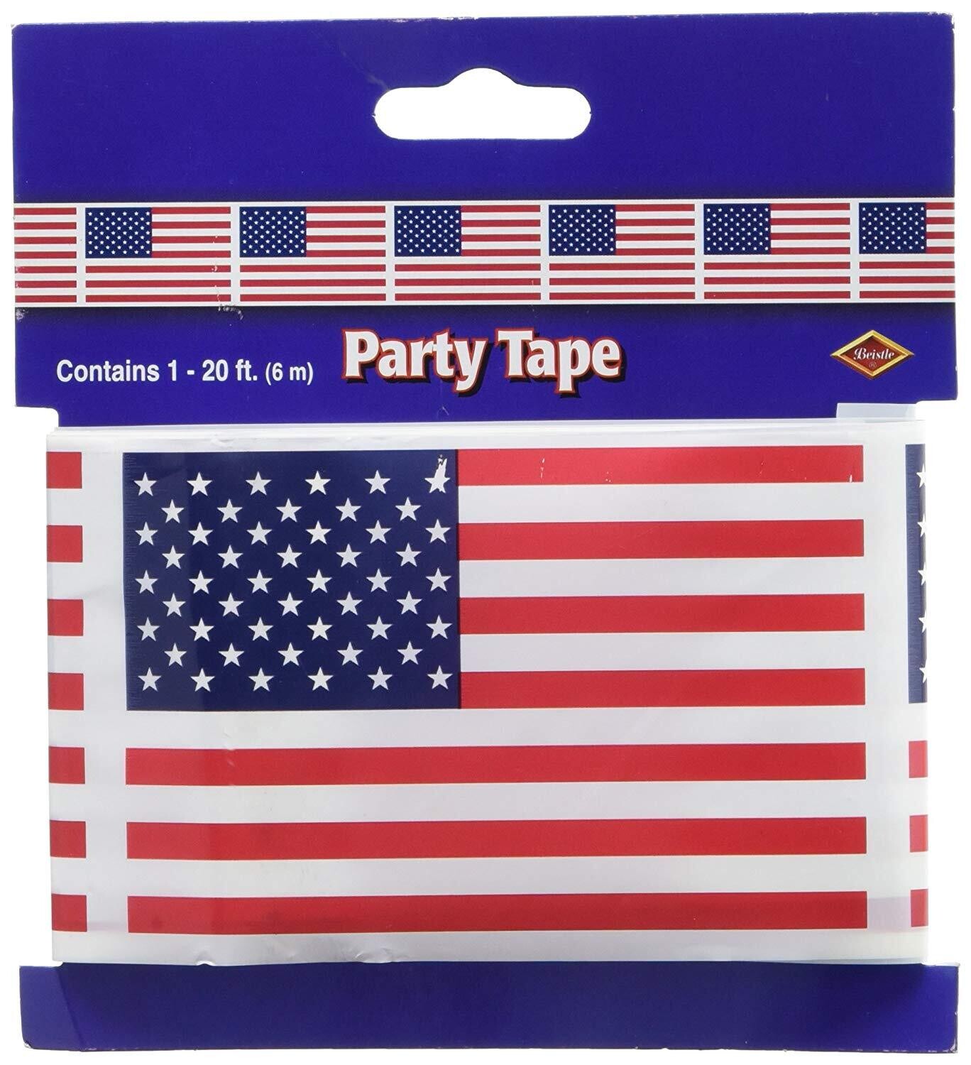 American Flag Plastic Party Tape 20ft+