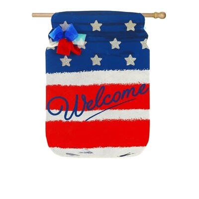 Patriotic Welcome Mason Jar House Burlap Flag AMZ+