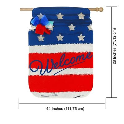 Patriotic Welcome Mason Jar House Burlap Flag AMZ+