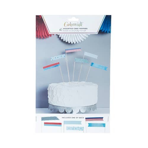 Stars &amp; Stripes Paper Cake Toppers 6ct AMZ+