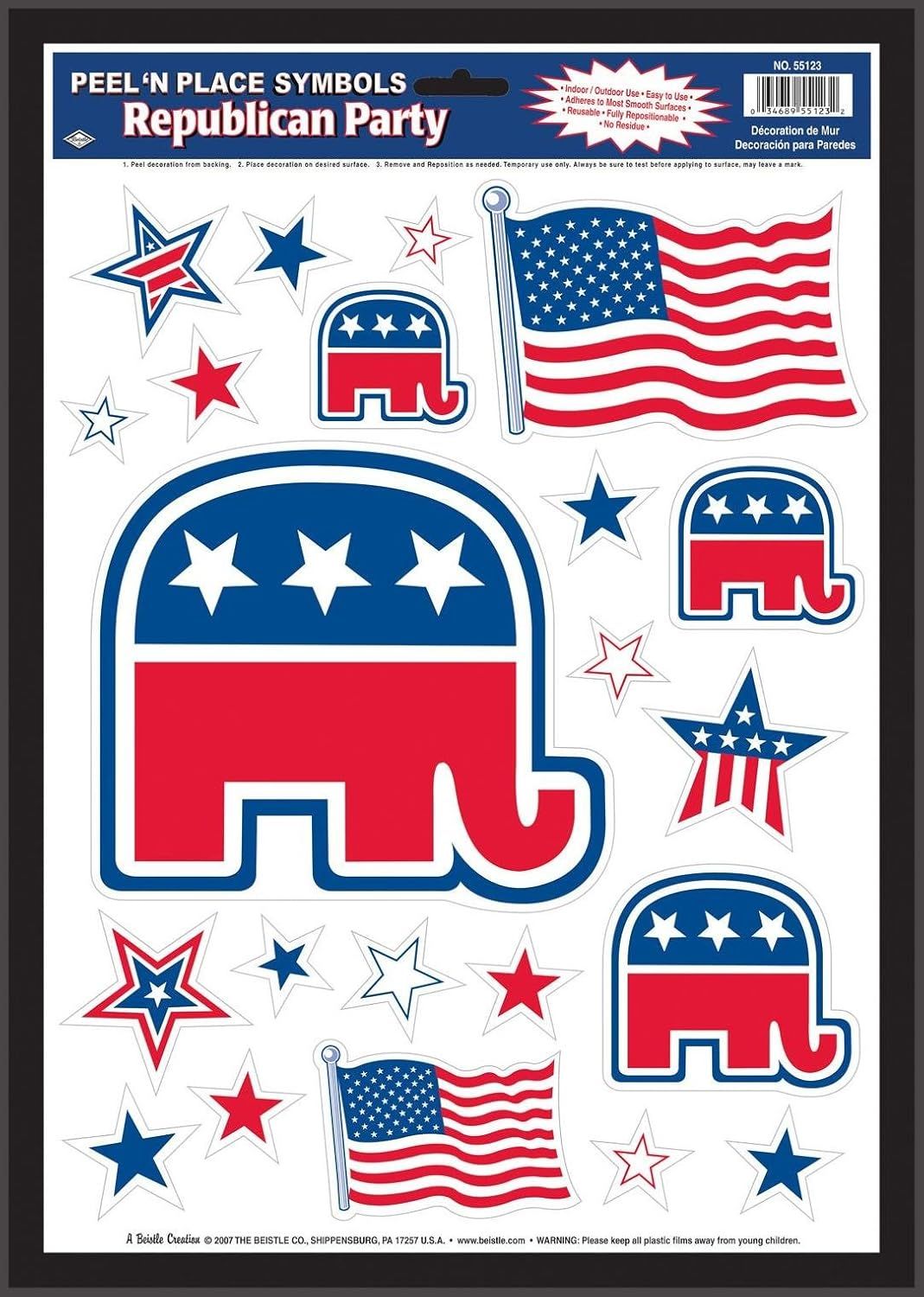 Republican Symbols Peel N Place Clings AMZ+