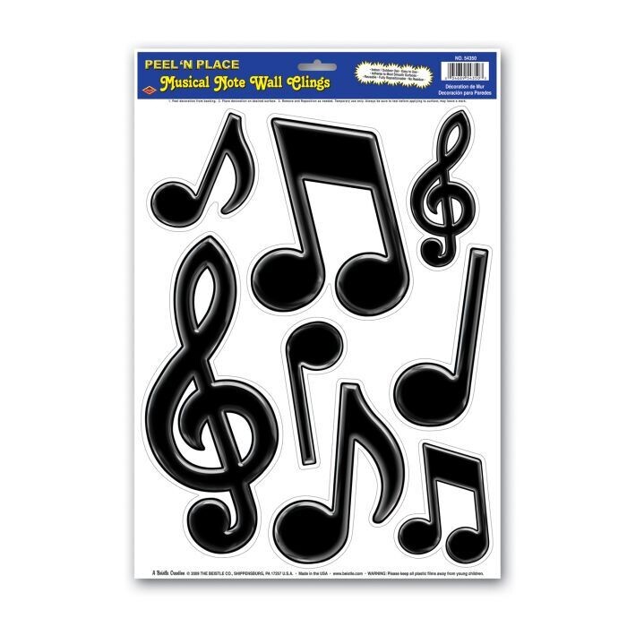Musical Note Wall Clings 8 Per Sheet+