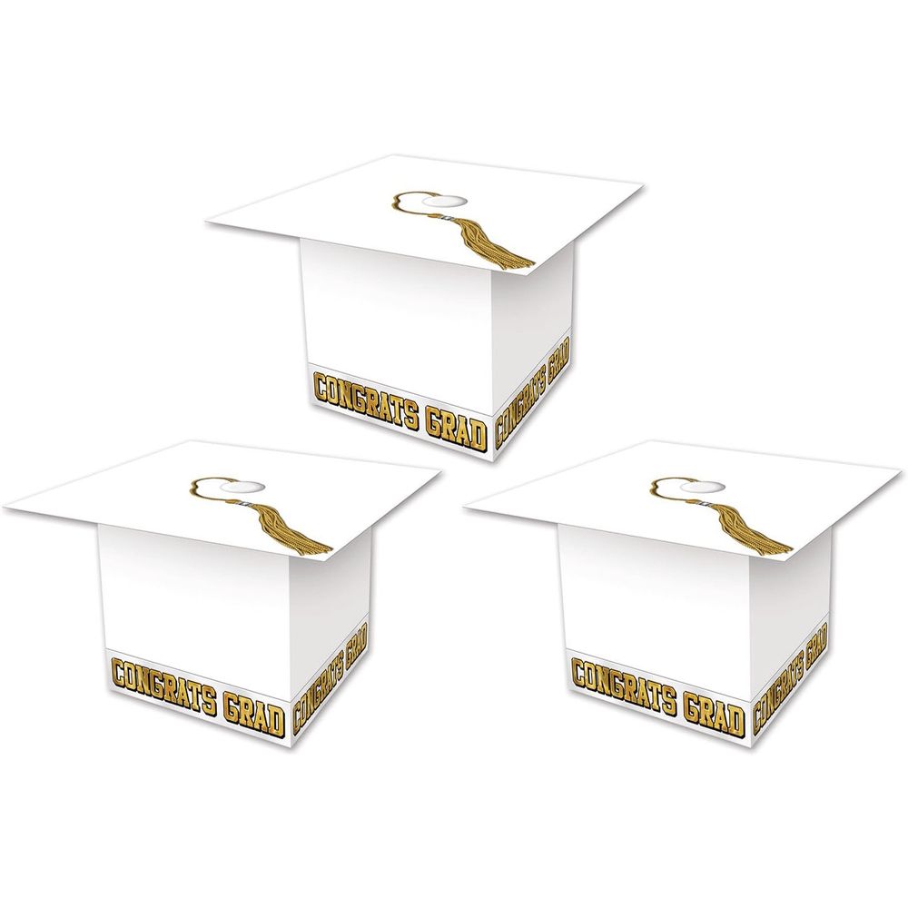 White Grad Cap Favor Boxes 3pc+
