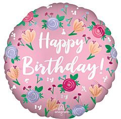 18" Happy Birthday Peony Mylar+