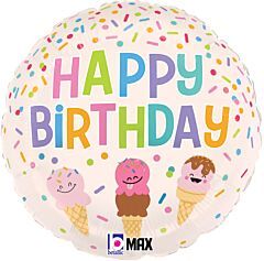 18” Happy Birthday Ice Cream Cones Mylar