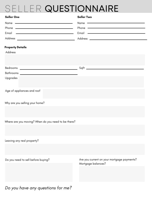 Home Seller Questionnaire Form