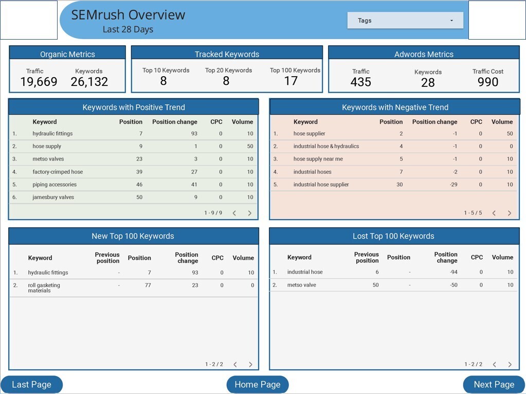 SEMrush or AHrefs Dashboard