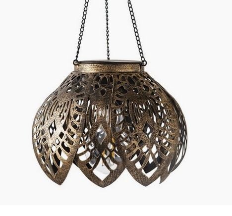 Antiqued Metal Hanging Indoor/Outdoor Flower Light - Leaves