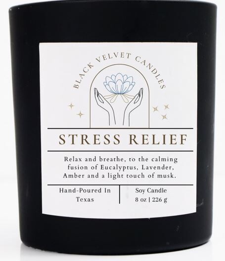 STRESS RELIEF| 8oz Soy candle| Black Matte Jar|relaxing