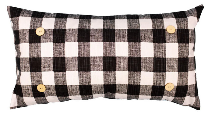 Black and White Buffalo Plaid Button Lumbar Pillow