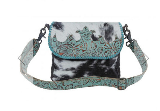 Turquoise Fleurs Leather &amp; Hairon Bag