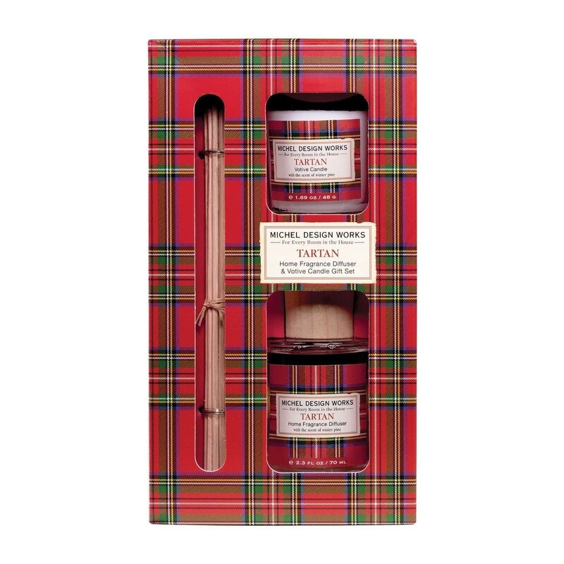 Tartan Home Fragrance Diffuser &amp; Votive Candle Gift Set