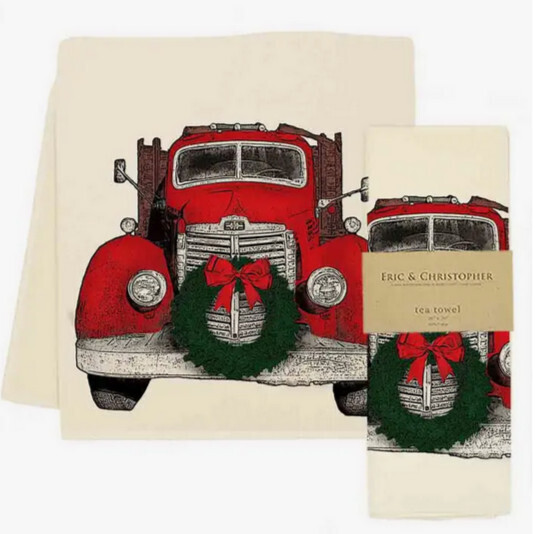 Truck With Wreath  Flour Sack Tea Towel