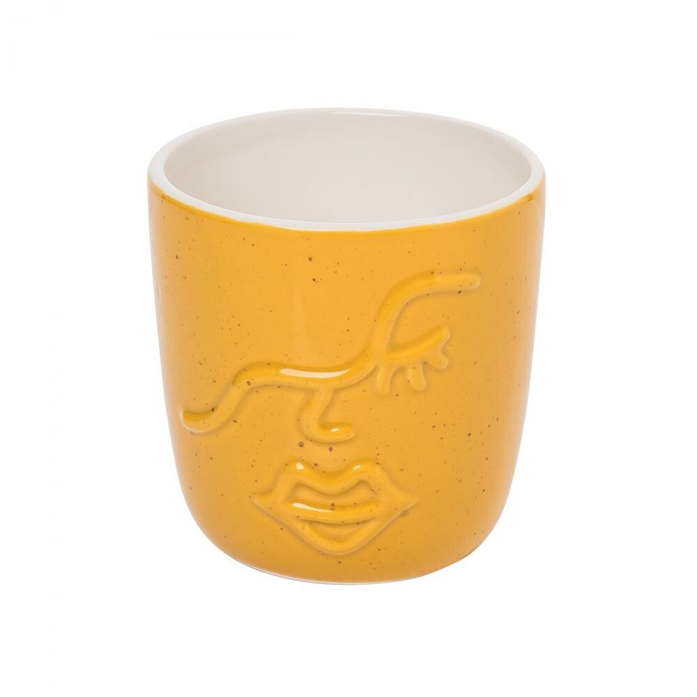 Ceramic Face Small Planter, Color: Amber