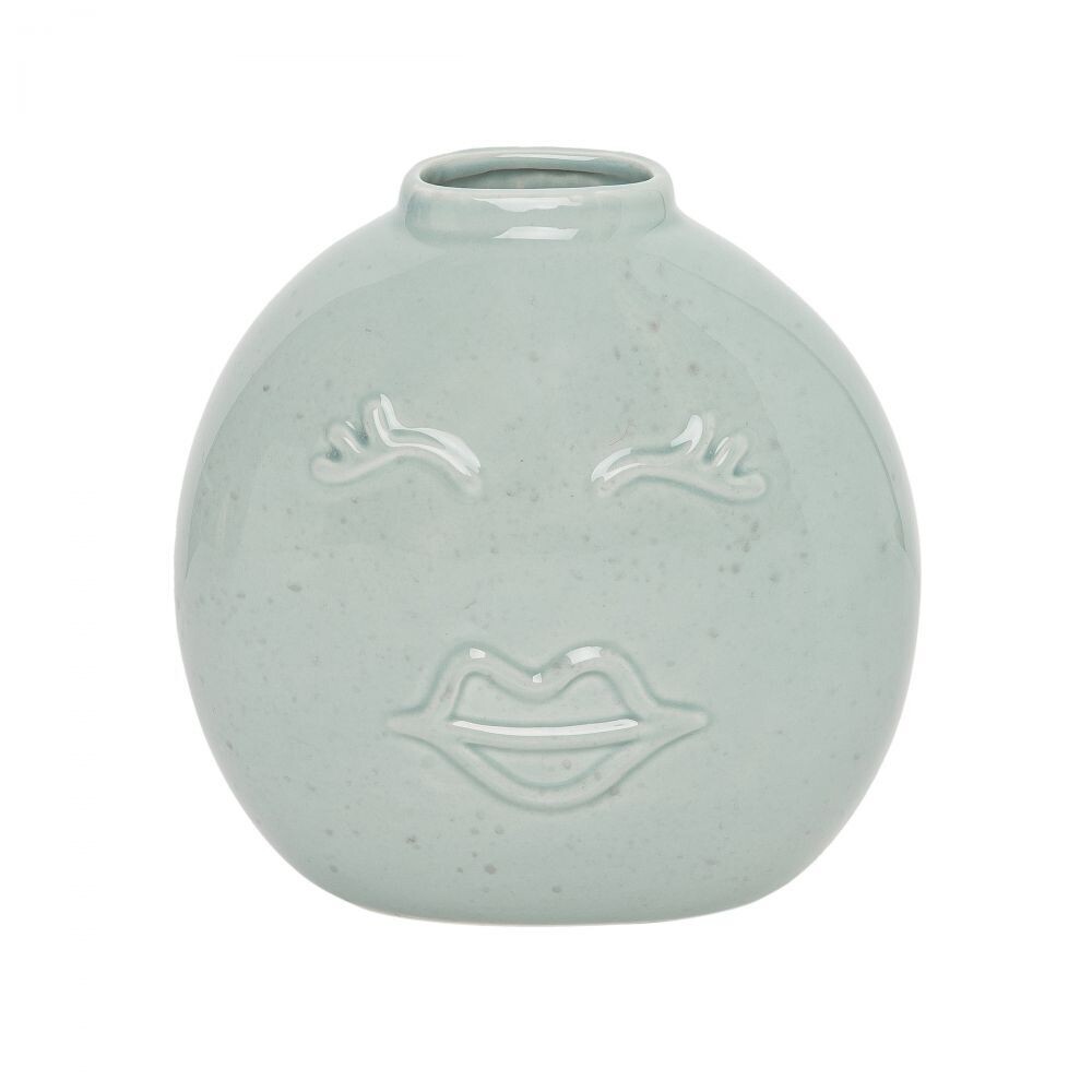 Ceramic Face Medium Flat Vase, Color: Blue