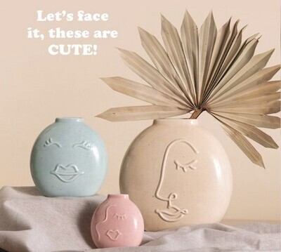 Ceramic Face Medium Flat Vase