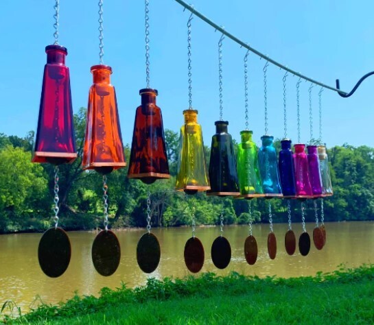 Glass Wind Chimes Made From Pyramid Shaped Bottles