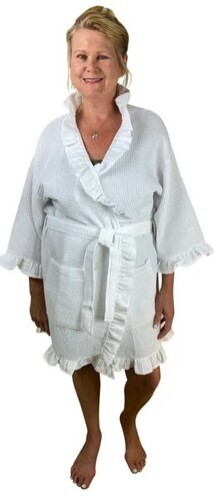 36&quot; Length Ruffle Waffle Robe White