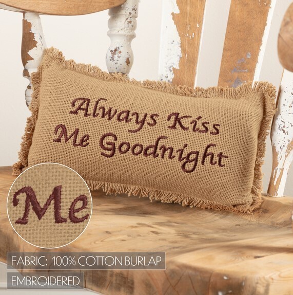 Burlap Kiss Me Goodnight Natural Pillow