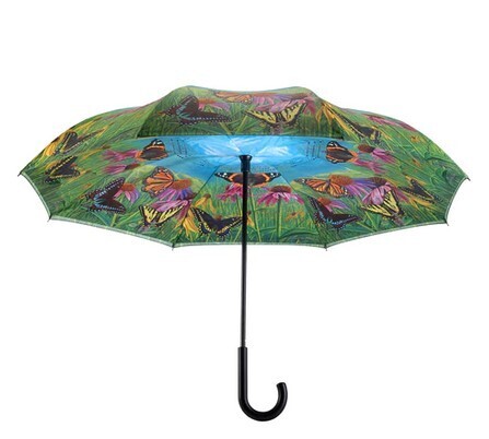 Butterfly Mountain Stick Umbrella Reverse Close