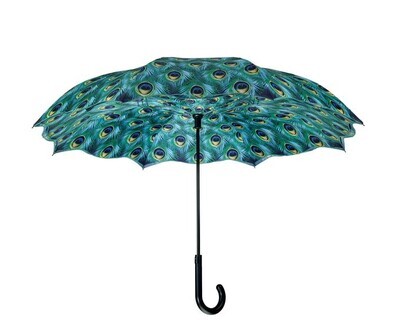 Peacock Stick Umbrella Reverse Close