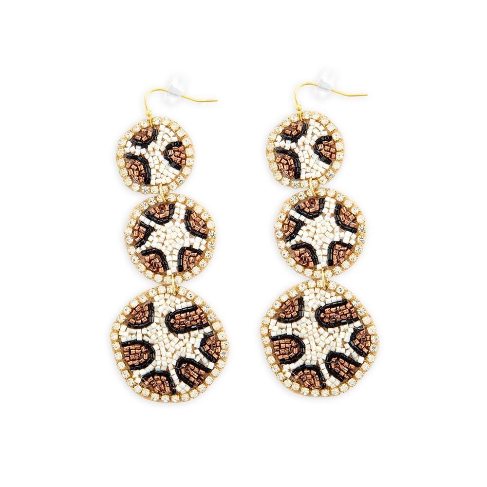 Crouching Leopard Beaded Earrings - Myra S-7656