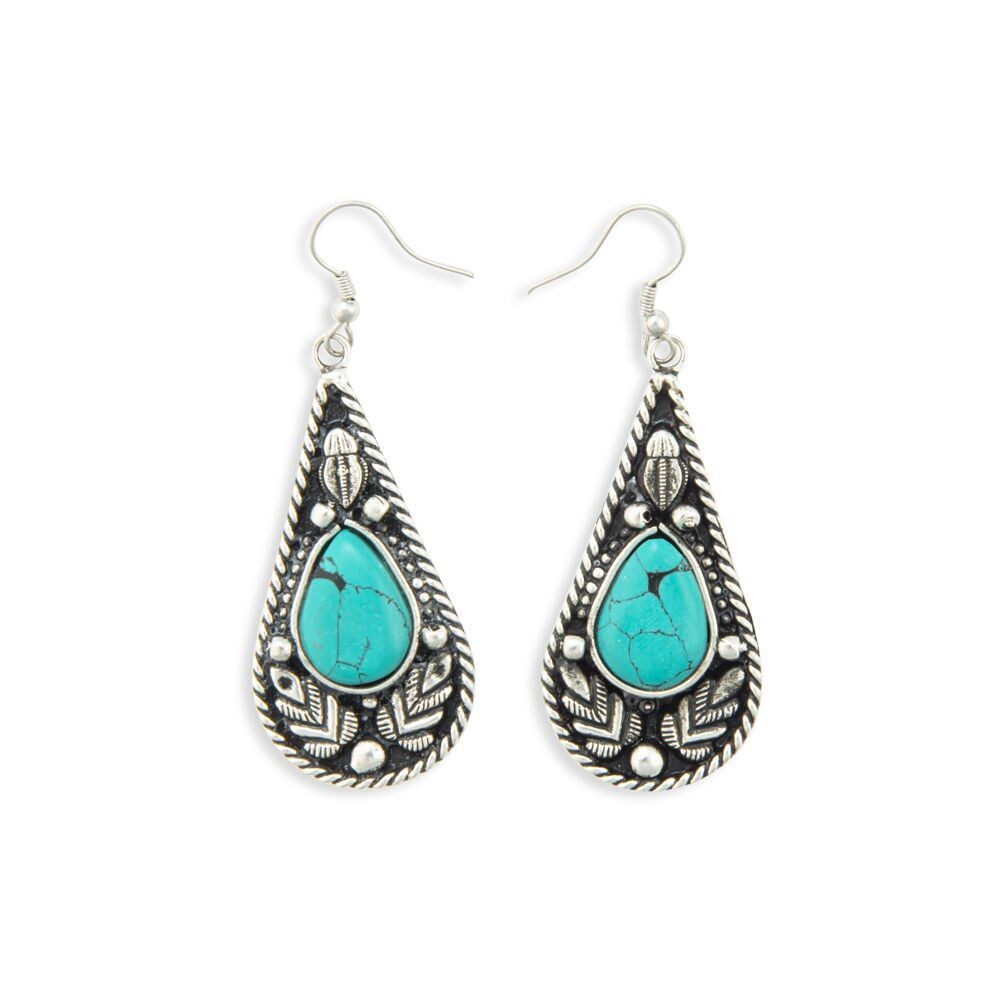 Brooke Meadow Silver &amp; Turquoise Look Pendant Earrings - Myra S-8255