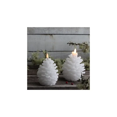 Flickering LED Pinecone Candle Set of 2 White