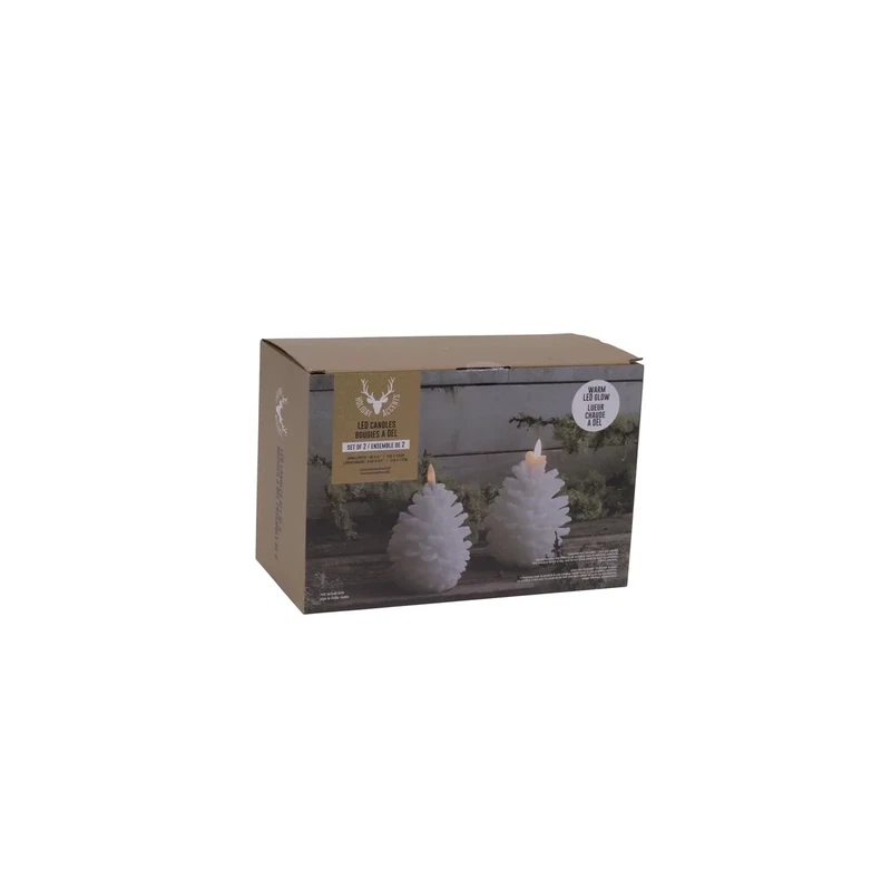 Flickering LED Pinecone Candle Set of 2 White