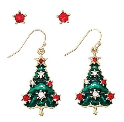 Tree and Red Crystal Earrings