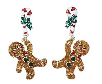 Gingerbread Man Candy Cane Earrings