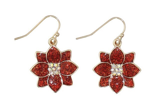Gold Glitter Poinsettias Earrings