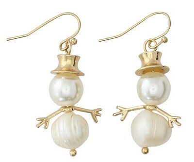 Gold Pearl Snowmen Earrings