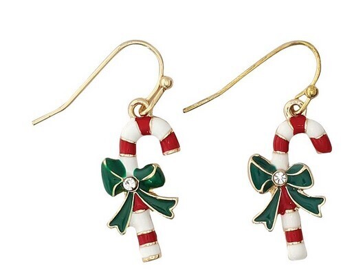 Candy Cane with Green Bow Earrings