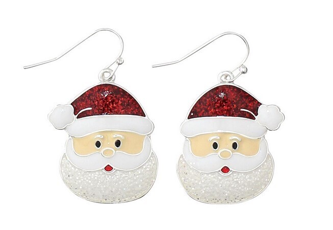 Enamel Santa Face Crystals Earrings