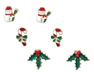 Snowman Candy Cane Holly Earrings