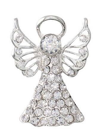 Crystal and Silver Angel Pin