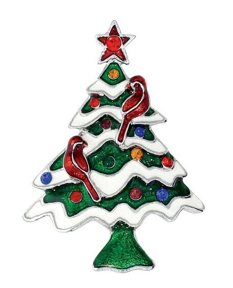 Christmas Tree with Cardinals Pin