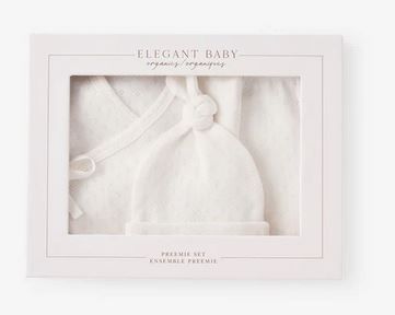 Organic Cotton Pointelle 3pc Layette Set w/ Gift Box Preemie