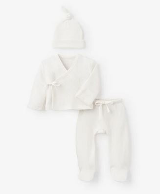 Organic Cotton Pointelle 3pc Layette Set w/ Gift Box Preemie