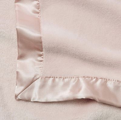 Pale Pink Satin Trim Flannel Fleece Baby Security Blanket